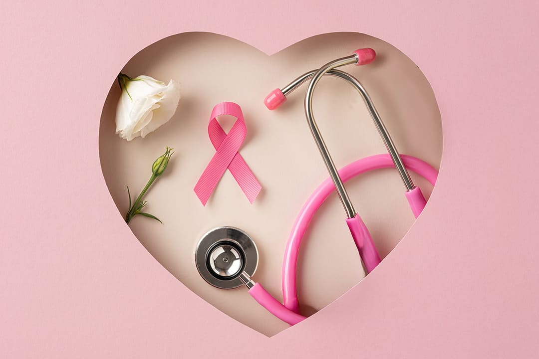 Pink ribbon symbolizing breast cancer awareness and women’s health empowerment.